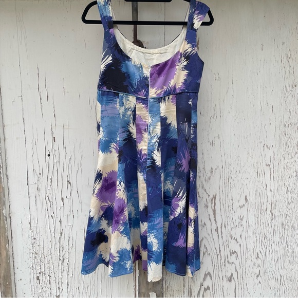 Maggy London Retro Empire Midi Dress Women’s Size 8 Blue Purple with Pockets - Picture 9 of 14